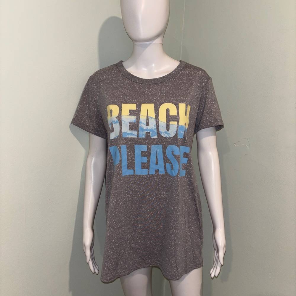 LulaRoe “Beach Please” Grey Short Sleeve T-Shirt - L